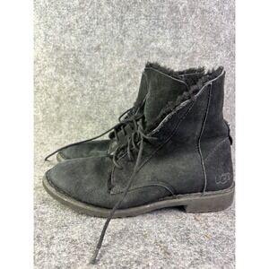 UGG Quincy Boots Womens 8.5 Black Suede Shearling Lace Up Ankle 1012359